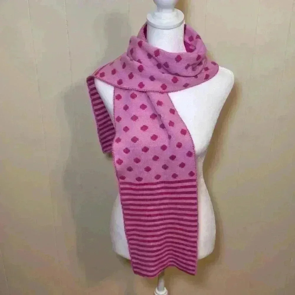 Lands End Kids NWOT Pink Polka Dot & Striped Knit Scarf.